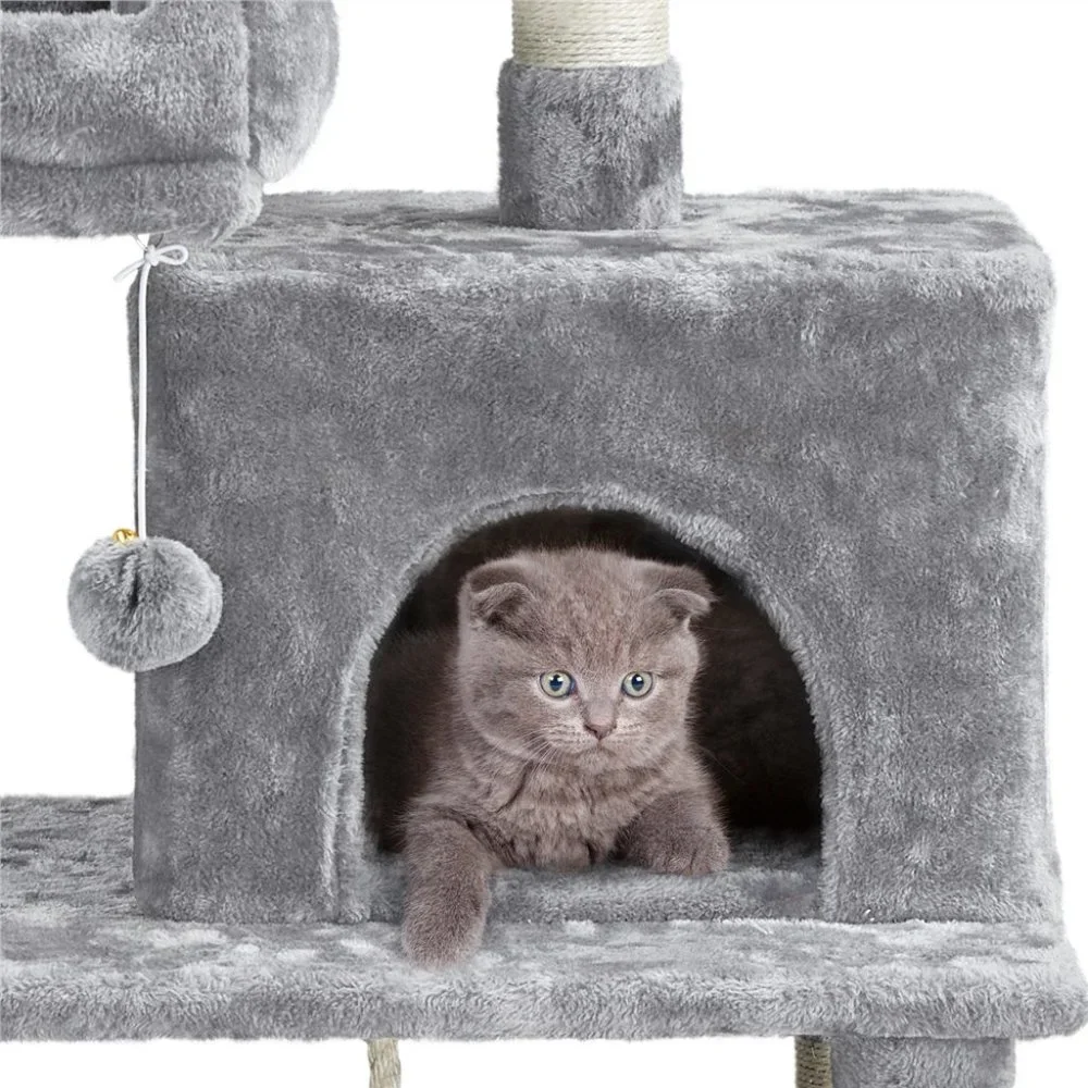 58-in Cat Tree & Condo Scratching Post Tower, Gray